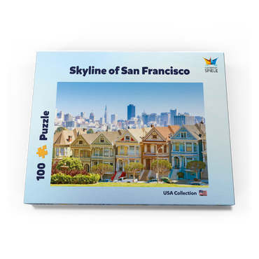 Darstellung des Puzzle Motivs Skyline von San Francisco mit den Painted Ladies am Alamo Square im Vordergrund - Kalifornien, USA 100 Puzzle Schachtel Ansicht3