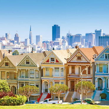 Darstellung des Puzzle Motivs Skyline von San Francisco mit den Painted Ladies am Alamo Square im Vordergrund - Kalifornien, USA 100 Puzzle 3D Modell