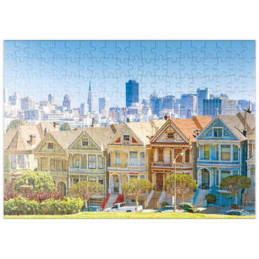Darstellung des Puzzle Motivs puzzleplate Skyline von San Francisco mit den Painted Ladies am Alamo Square im Vordergrund - Kalifornien, USA 200 Puzzle