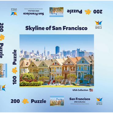Darstellung des Puzzle Motivs Skyline von San Francisco mit den Painted Ladies am Alamo Square im Vordergrund - Kalifornien, USA 200 Puzzle Schachtel 3D Modell