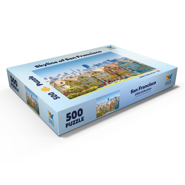Darstellung des Puzzle Motivs Skyline von San Francisco mit den Painted Ladies am Alamo Square im Vordergrund - Kalifornien, USA 500 Puzzle Schachtel Ansicht1