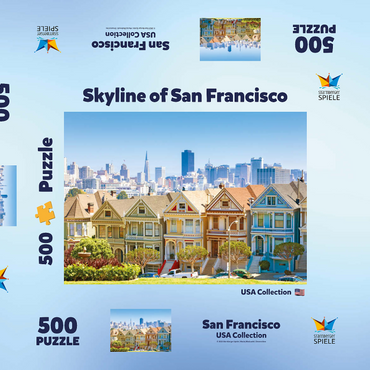 Darstellung des Puzzle Motivs Skyline von San Francisco mit den Painted Ladies am Alamo Square im Vordergrund - Kalifornien, USA 500 Puzzle Schachtel 3D Modell