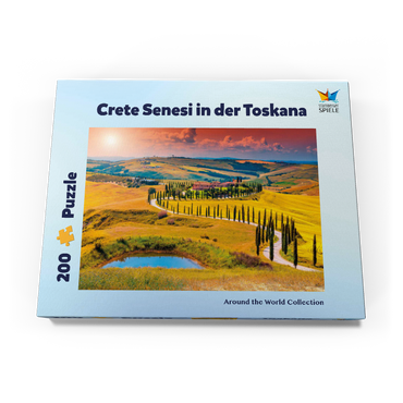 Darstellung des Puzzle Motivs Sonnenuntergang in malerischer Toskana-Landschaft - Crete Senesi, Italien 200 Puzzle Schachtel Ansicht3