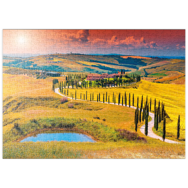 Darstellung des Puzzle Motivs puzzleplate Sonnenuntergang in malerischer Toskana-Landschaft - Crete Senesi, Italien 500 Puzzle