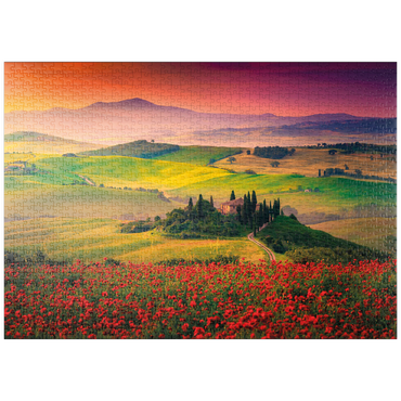 Darstellung des Puzzle Motivs puzzleplate Malerischer Sonnenaufgang in der Toskana - Pienza, Italien 1000 Puzzle