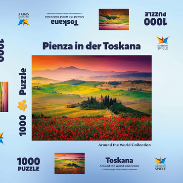 Darstellung des Puzzle Motivs Malerischer Sonnenaufgang in der Toskana - Pienza, Italien 1000 Puzzle Schachtel 3D Modell