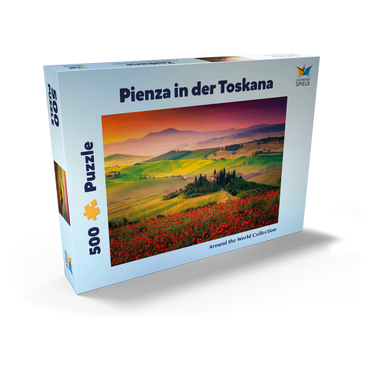 Darstellung des Puzzle Motivs Malerischer Sonnenaufgang in der Toskana - Pienza, Italien 500 Puzzle Schachtel Ansicht2