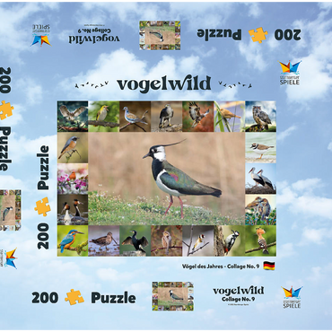 Darstellung des Puzzle Motivs Vögel des Jahres - Collage Nr.9 - Hauptmotiv: Kiebitz 200 Puzzle Schachtel 3D Modell