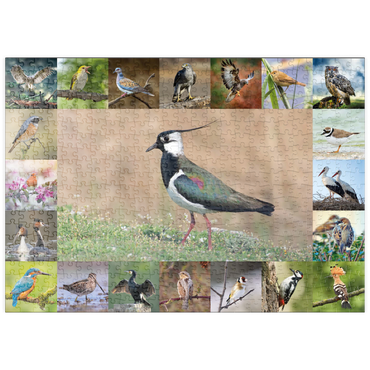 Darstellung des Puzzle Motivs puzzleplate Vögel des Jahres - Collage Nr.9 - Hauptmotiv: Kiebitz 500 Puzzle