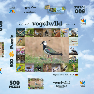 Darstellung des Puzzle Motivs Vögel des Jahres - Collage Nr.9 - Hauptmotiv: Kiebitz 500 Puzzle Schachtel 3D Modell
