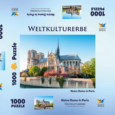 Darstellung des Puzzle Motivs Die Kathedrale Notre Dame de Paris an der Seine - Frankreich 1000 Puzzle Schachtel 3D Modell