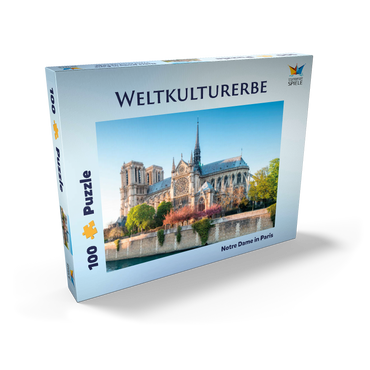 Darstellung des Puzzle Motivs Die Kathedrale Notre Dame de Paris an der Seine - Frankreich 100 Puzzle Schachtel Ansicht2