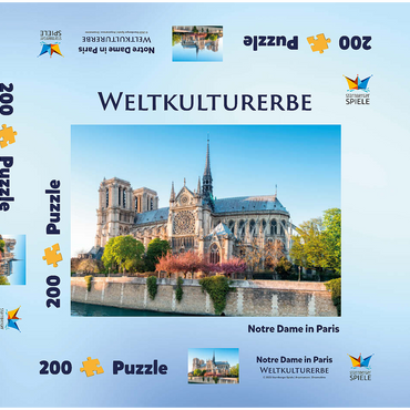 Darstellung des Puzzle Motivs Die Kathedrale Notre Dame de Paris an der Seine - Frankreich 200 Puzzle Schachtel 3D Modell