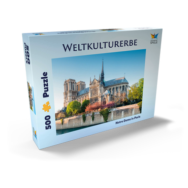 Darstellung des Puzzle Motivs Die Kathedrale Notre Dame de Paris an der Seine - Frankreich 500 Puzzle Schachtel Ansicht2
