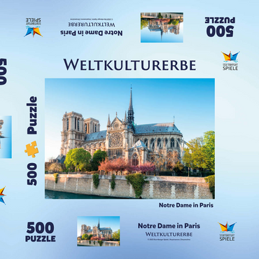 Darstellung des Puzzle Motivs Die Kathedrale Notre Dame de Paris an der Seine - Frankreich 500 Puzzle Schachtel 3D Modell