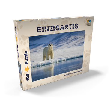 Darstellung des Puzzle Motivs Bedrohte Tierarten: Eisbär in Spitzbergen - Norwegen 100 Puzzle Schachtel Ansicht2