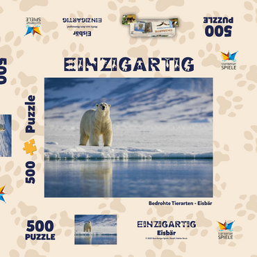 Darstellung des Puzzle Motivs Bedrohte Tierarten: Eisbär in Spitzbergen - Norwegen 500 Puzzle Schachtel 3D Modell