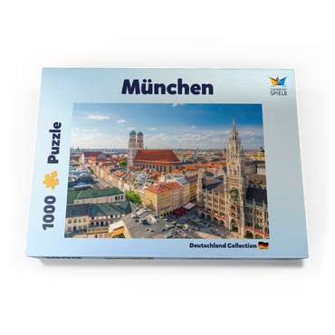 Darstellung des Puzzle Motivs München - Blick auf den Marienplatz mit Rathaus und Frauenkirche - Bayern, Deutschland 1000 Puzzle Schachtel Ansicht3