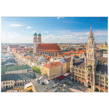 Darstellung des Puzzle Motivs puzzleplate München - Blick auf den Marienplatz mit Rathaus und Frauenkirche - Bayern, Deutschland 1000 Puzzle