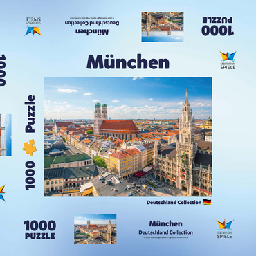 Darstellung des Puzzle Motivs München - Blick auf den Marienplatz mit Rathaus und Frauenkirche - Bayern, Deutschland 1000 Puzzle Schachtel 3D Modell