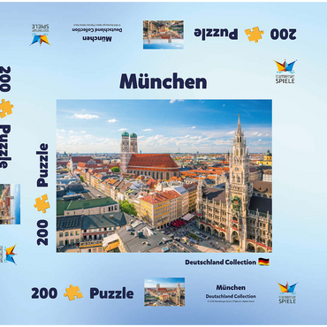 Darstellung des Puzzle Motivs München - Blick auf den Marienplatz mit Rathaus und Frauenkirche - Bayern, Deutschland 200 Puzzle Schachtel 3D Modell