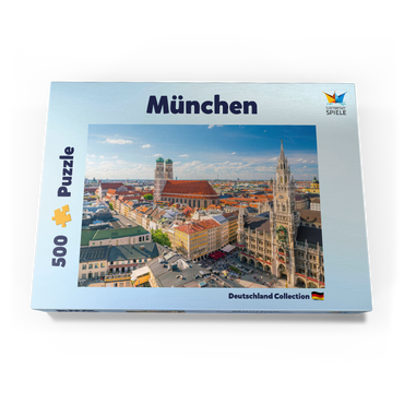 Darstellung des Puzzle Motivs München - Blick auf den Marienplatz mit Rathaus und Frauenkirche - Bayern, Deutschland 500 Puzzle Schachtel Ansicht3