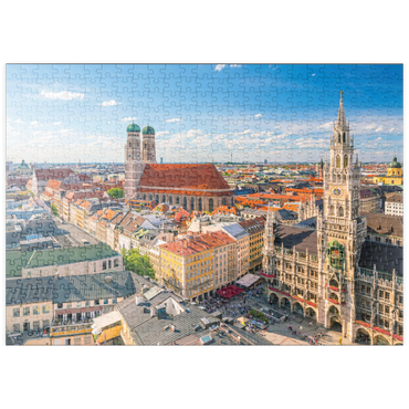 Darstellung des Puzzle Motivs puzzleplate München - Blick auf den Marienplatz mit Rathaus und Frauenkirche - Bayern, Deutschland 500 Puzzle