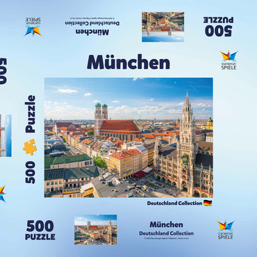 Darstellung des Puzzle Motivs München - Blick auf den Marienplatz mit Rathaus und Frauenkirche - Bayern, Deutschland 500 Puzzle Schachtel 3D Modell