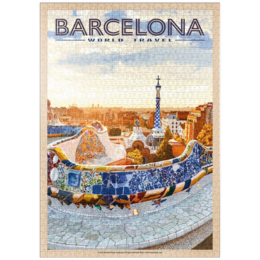 Darstellung des Puzzle Motivs puzzleplate Barcelona, Spain - Park Güell, Mosaic Mirage at Dusk, Vintage Travel Poster 1000 Puzzle