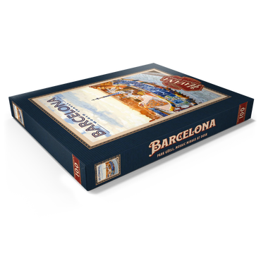 Darstellung des Puzzle Motivs Barcelona, Spain - Park Güell, Mosaic Mirage at Dusk, Vintage Travel Poster 100 Puzzle Schachtel Ansicht1