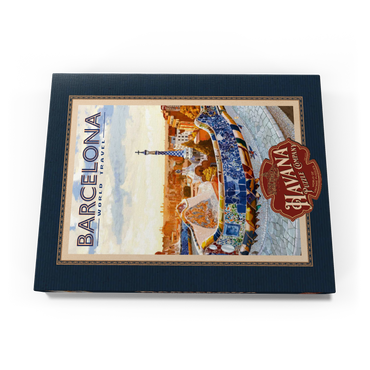 Darstellung des Puzzle Motivs Barcelona, Spain - Park Güell, Mosaic Mirage at Dusk, Vintage Travel Poster 100 Puzzle Schachtel Ansicht3