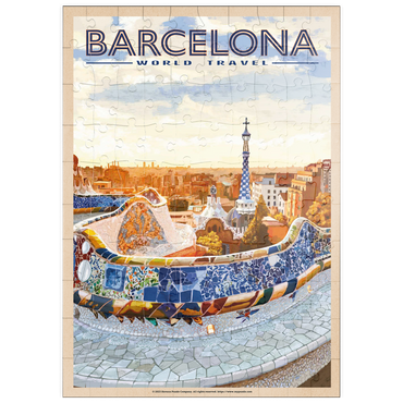 Darstellung des Puzzle Motivs puzzleplate Barcelona, Spain - Park Güell, Mosaic Mirage at Dusk, Vintage Travel Poster 100 Puzzle