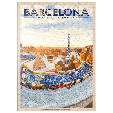 Darstellung des Puzzle Motivs puzzleplate Barcelona, Spain - Park Güell, Mosaic Mirage at Dusk, Vintage Travel Poster 200 Puzzle