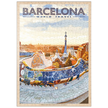 Darstellung des Puzzle Motivs puzzleplate Barcelona, Spain - Park Güell, Mosaic Mirage at Dusk, Vintage Travel Poster 500 Puzzle