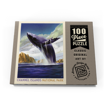 Darstellung des Puzzle Motivs Channel Islands National Park: Breaching Whale, Vintage Poster 100 Puzzle Schachtel Ansicht3