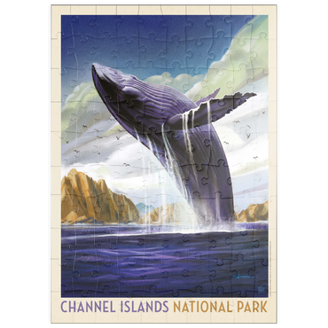 Darstellung des Puzzle Motivs puzzleplate Channel Islands National Park: Breaching Whale, Vintage Poster 100 Puzzle