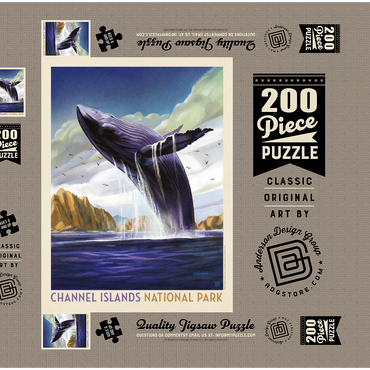 Darstellung des Puzzle Motivs Channel Islands National Park: Breaching Whale, Vintage Poster 200 Puzzle Schachtel 3D Modell