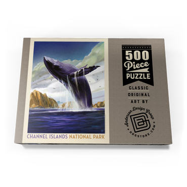 Darstellung des Puzzle Motivs Channel Islands National Park: Breaching Whale, Vintage Poster 500 Puzzle Schachtel Ansicht3
