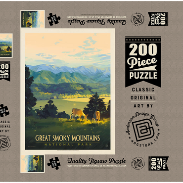 Darstellung des Puzzle Motivs Great Smoky Mountains National Park: Dusk In Cades Cove, Vintage Poster 200 Puzzle Schachtel 3D Modell