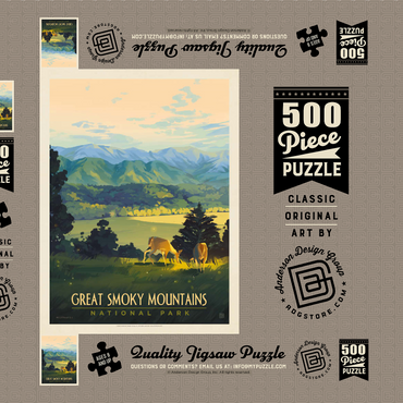 Darstellung des Puzzle Motivs Great Smoky Mountains National Park: Dusk In Cades Cove, Vintage Poster 500 Puzzle Schachtel 3D Modell