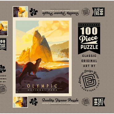 Darstellung des Puzzle Motivs Olympic National Park: Sea Otter, Vintage Poster 100 Puzzle Schachtel 3D Modell