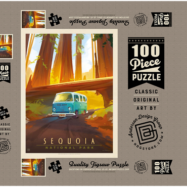 Darstellung des Puzzle Motivs Sequoia National Park: Through The Trees, Vintage Poster 100 Puzzle Schachtel 3D Modell