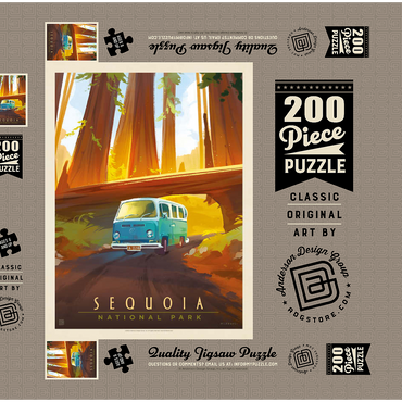 Darstellung des Puzzle Motivs Sequoia National Park: Through The Trees, Vintage Poster 200 Puzzle Schachtel 3D Modell