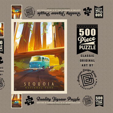 Darstellung des Puzzle Motivs Sequoia National Park: Through The Trees, Vintage Poster 500 Puzzle Schachtel 3D Modell