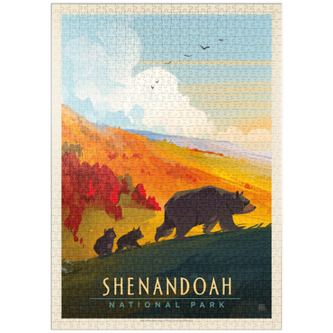 Darstellung des Puzzle Motivs puzzleplate Shenandoah National Park: Mama Bear & Cubs, Vintage Poster 1000 Puzzle