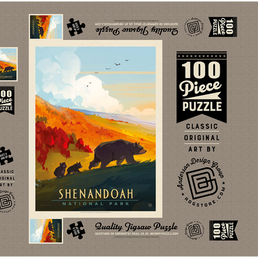 Darstellung des Puzzle Motivs Shenandoah National Park: Mama Bear & Cubs, Vintage Poster 100 Puzzle Schachtel 3D Modell