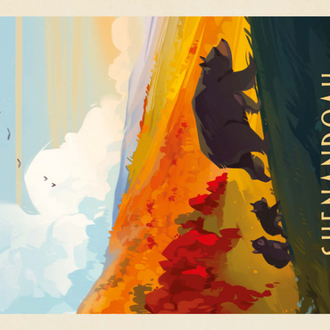 Darstellung des Puzzle Motivs Shenandoah National Park: Mama Bear & Cubs, Vintage Poster 200 Puzzle 3D Modell