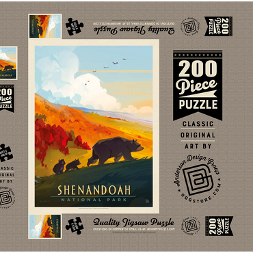 Darstellung des Puzzle Motivs Shenandoah National Park: Mama Bear & Cubs, Vintage Poster 200 Puzzle Schachtel 3D Modell