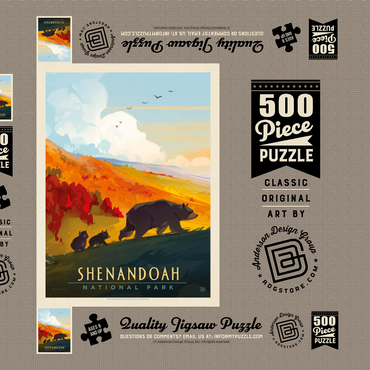 Darstellung des Puzzle Motivs Shenandoah National Park: Mama Bear & Cubs, Vintage Poster 500 Puzzle Schachtel 3D Modell