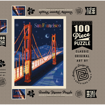 Darstellung des Puzzle Motivs San Francisco: Golden Gate (Mod Design), Vintage Poster 100 Puzzle Schachtel 3D Modell
